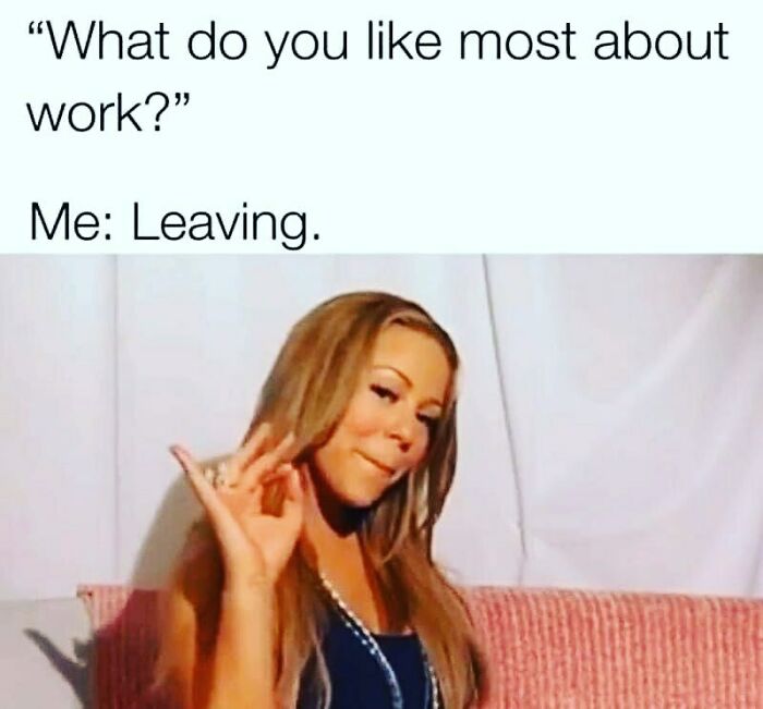 Woman gesturing OK with a humorous expression, illustrating a funny work meme about the best part of work being leaving.