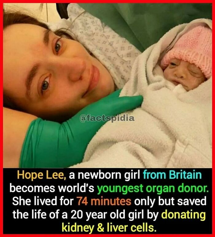 Newborn girl becomes youngest organ donor, embraced by mother, highlighting surprising fact about organ donation.