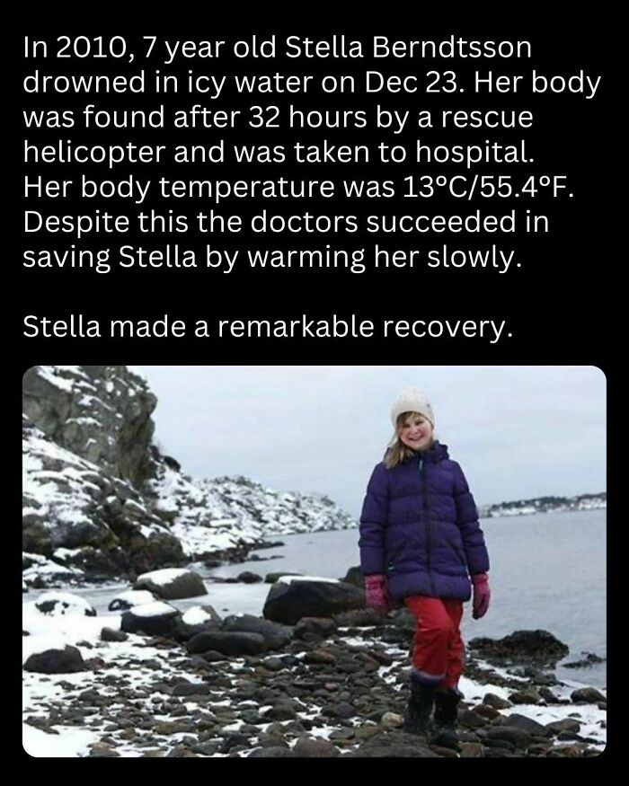 Girl in winter clothing smiling on a snowy rocky beach, illustrating interesting facts and curiosities.