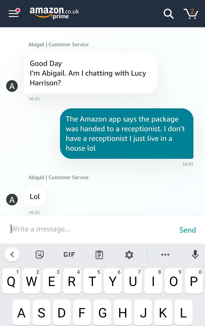 Chat exchange about package delivery between customer and Amazon support; humorous response included. Best Texts Of 2024.