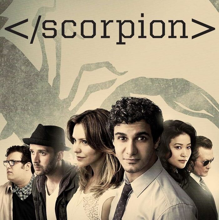 "Scorpion TV show poster featuring main cast, highlighting the concept of canceled TV shows continuing or rebooting."