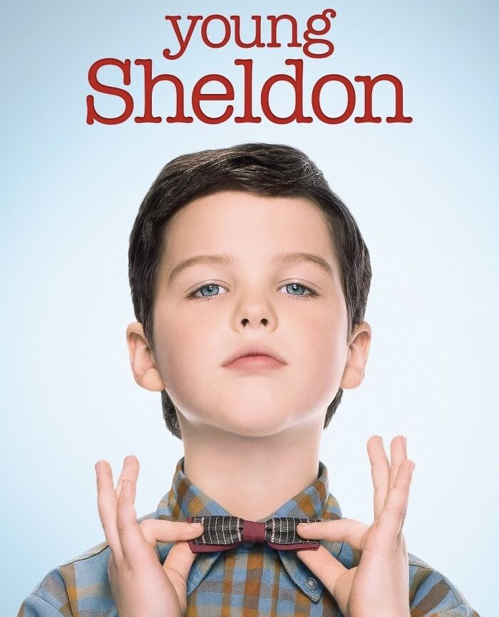 Young boy adjusting bow tie, promotional poster for CBS show in Young Sheldon.