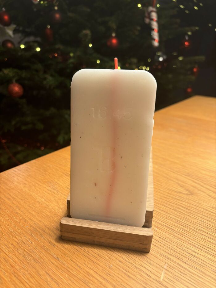 White Candle With Red Line(Special Bolsius)