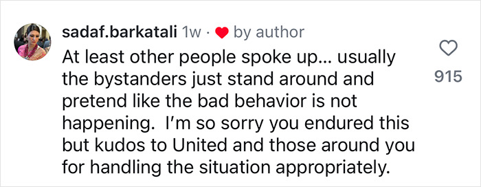 Comment praising United passengers for addressing bad behavior towards a wedding photographer and family.