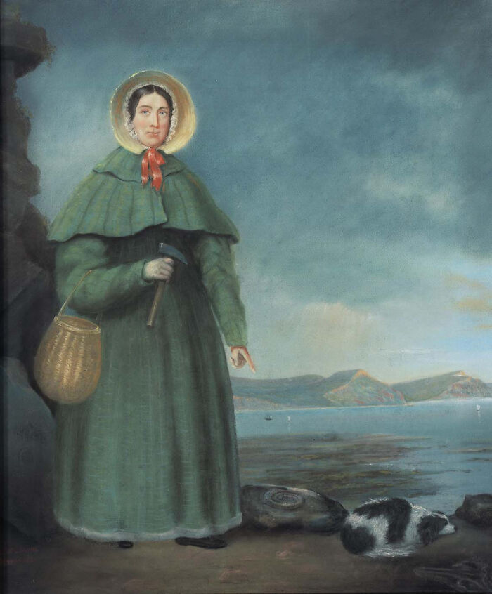 Portrait of a woman holding a tool with a basket, by the sea, influencing history unexpectedly.