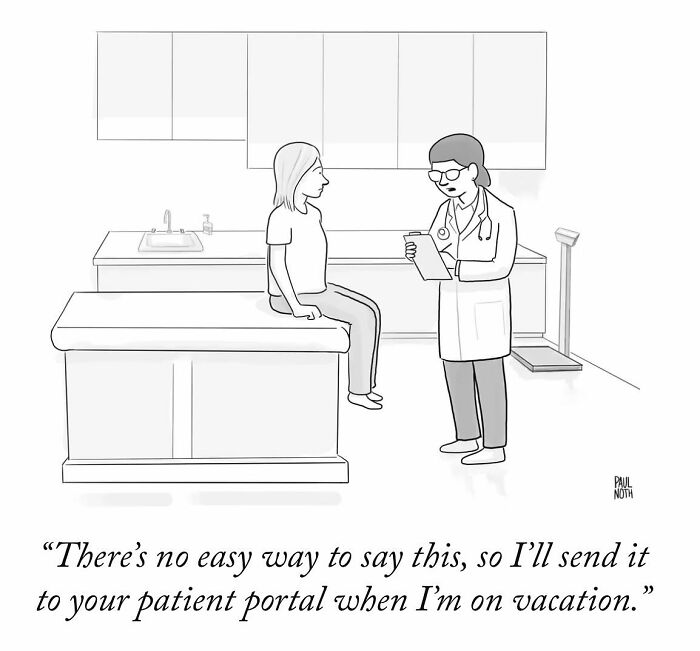 Doctor and patient in an office, with humorous caption by New Yorker cartoonist Paul Noth.