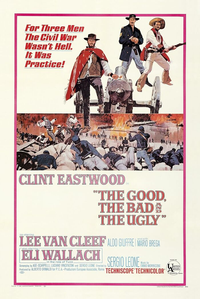 Classic poster of 'The Good, the Bad and the Ugly' featuring Clint Eastwood, depicting cinematic masterpieces.