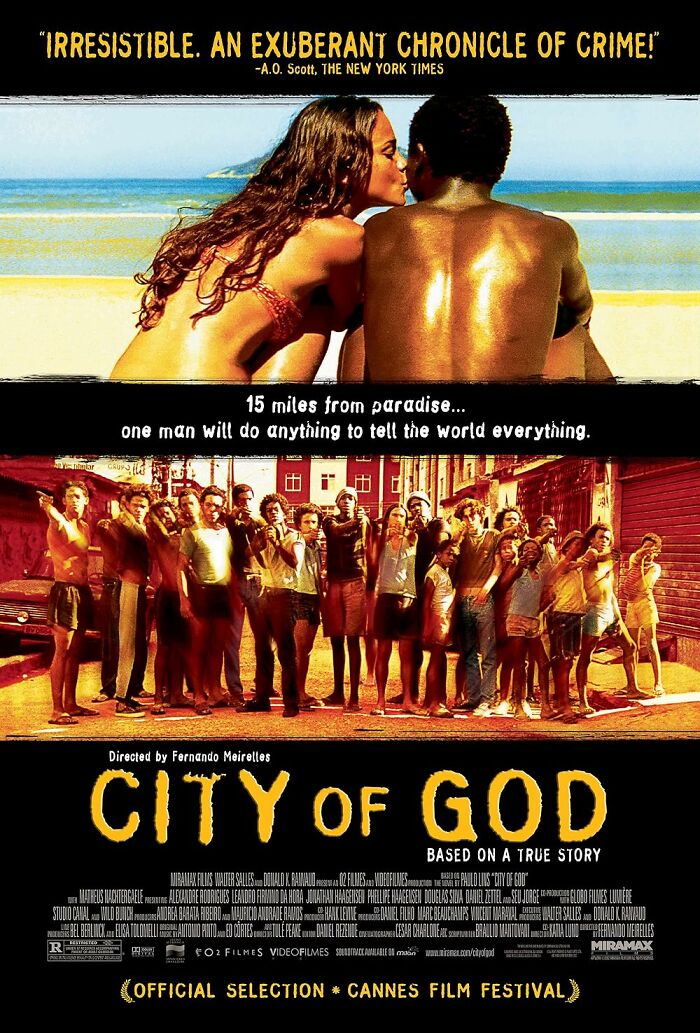 Movie poster for "City of God," a cinematic masterpiece highlighting crime and life in Brazil.