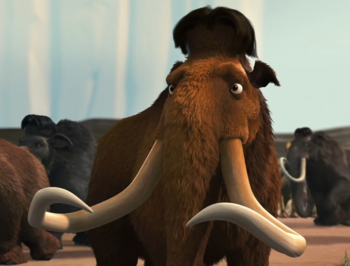 Animated woolly mammoth from Ice Age resembling prehistoric creatures.