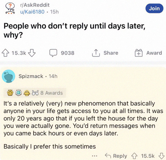 Funny meme about slow replies, highlighting how people used to respond to messages after days, relatable conversation.