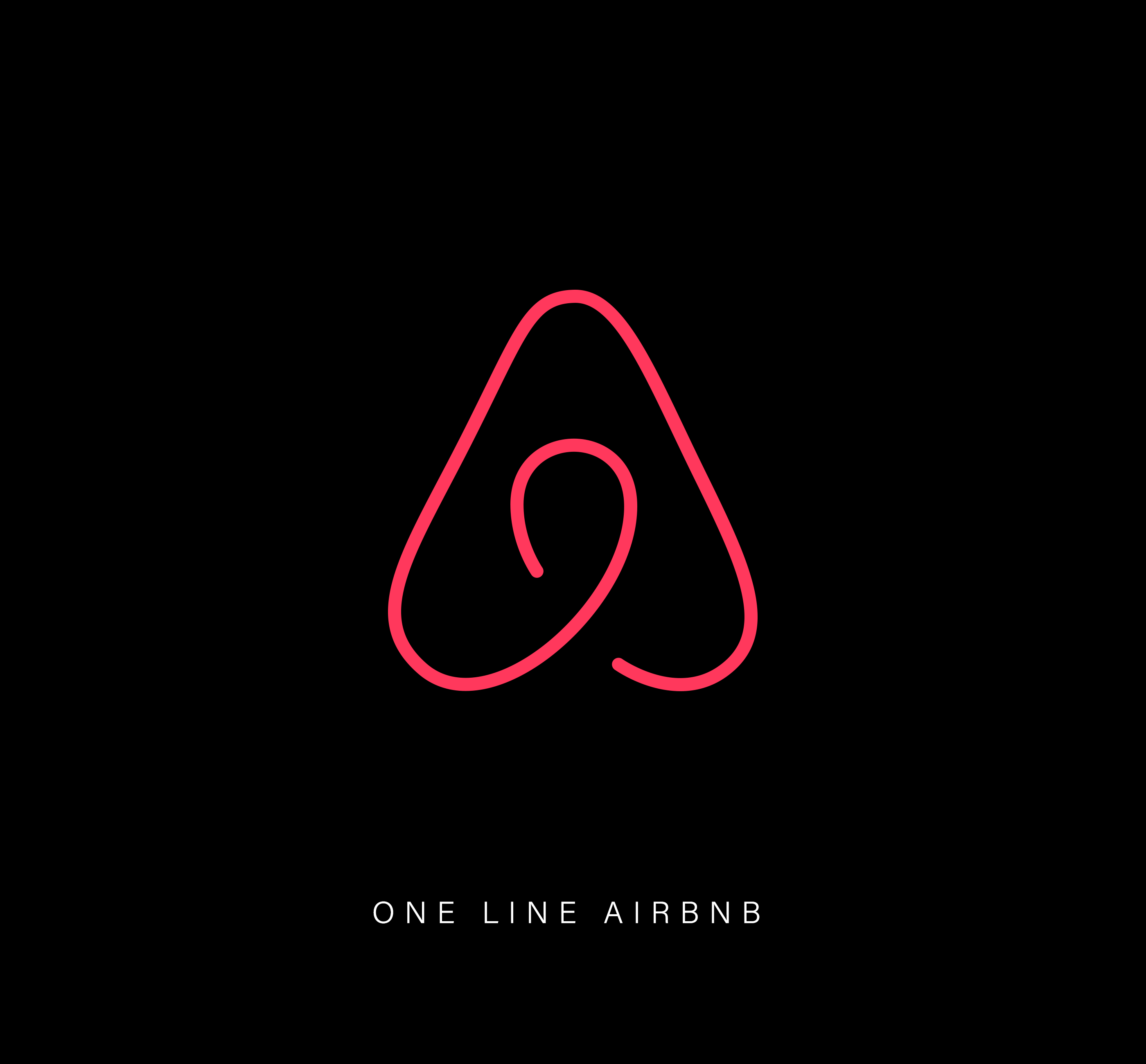 One-line illustration of a famous AirBnb logo on a black background.