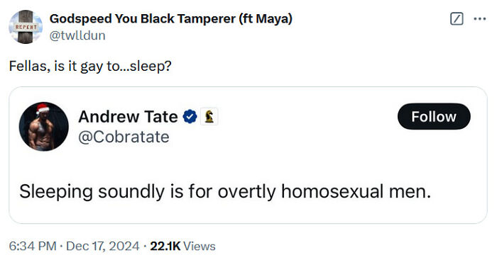 Andrew Tate Brutally Roasted For Declaring Sleeping Well Is “Gay”—The Takedowns Are Satisfying