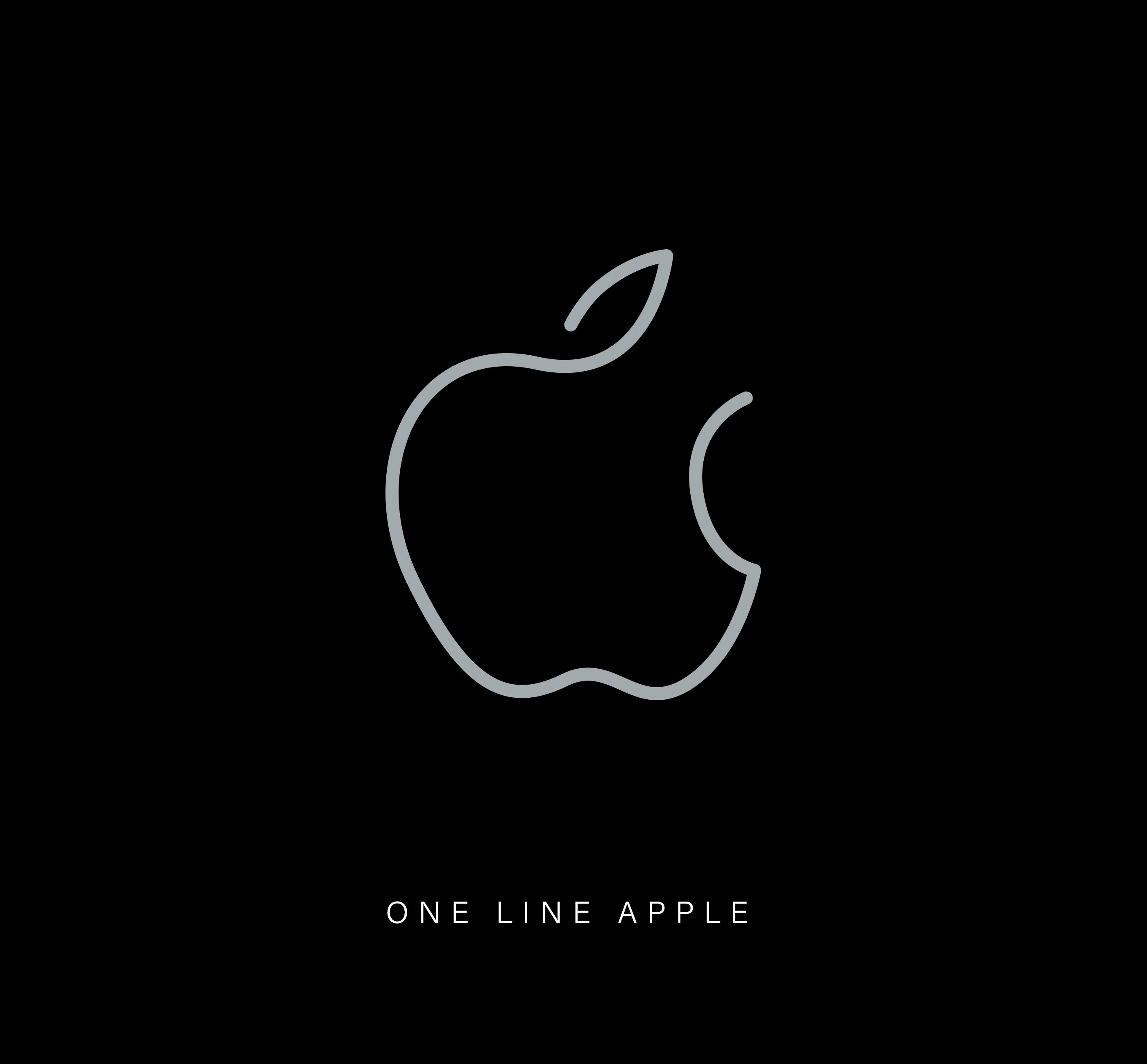 One line drawing of the famous Apple logo on a black background.