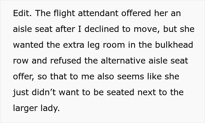 Text exchange about seat refusal on flight, passenger declines to switch seats with lady claiming mobility issues.