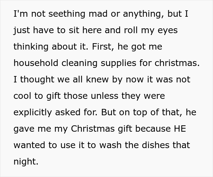 Text excerpt about receiving a household item as an early Christmas gift.