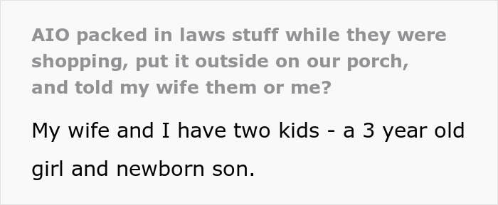 Text post about family conflict with in-laws; dad and two kids involved.