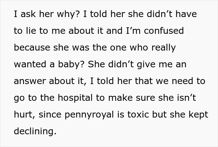 Text discussing confusion over girlfriend's baby drama and concerns about her health due to pennyroyal toxicity.