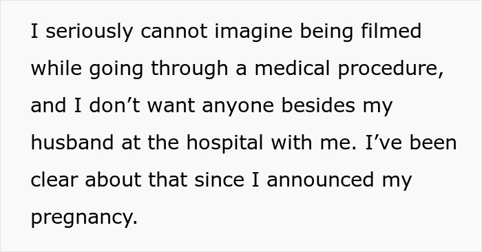 Text expressing discomfort and boundaries regarding filming during a medical procedure, highlighting feelings of invasion.