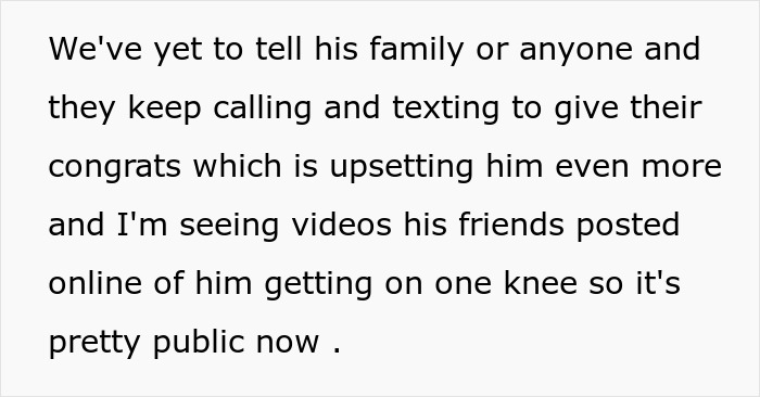 Text about a boyfriend's public proposal going viral, causing family issues.