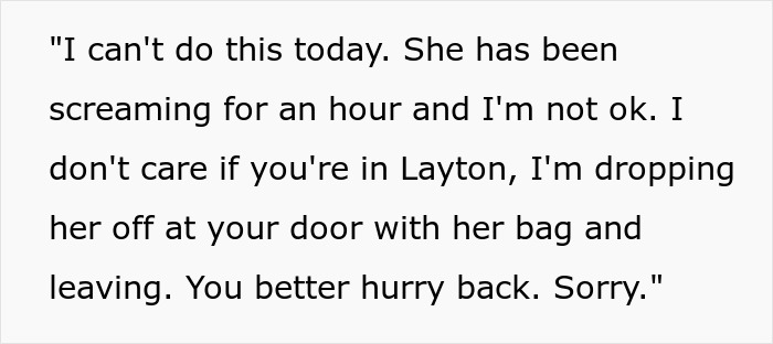 Text message from dad struggling to care for baby, planning to leave her at ex's door.