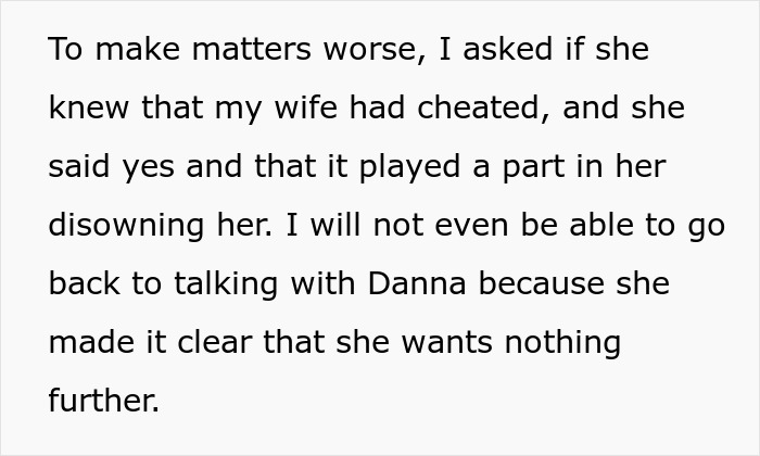 Text excerpt discussing the consequences of a cheating wife and the refusal to take a paternity test.