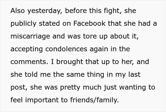 Screenshot of text about a Facebook post discussing emotional response to a personal event related to girlfriend-baby-drama.