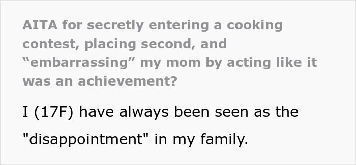 Mom Disappointed Daughter Thinks Winning Cooking Contest Is An Achievement