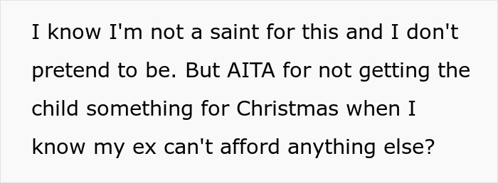 Text questioning not getting a Christmas gift for ex's affair child.