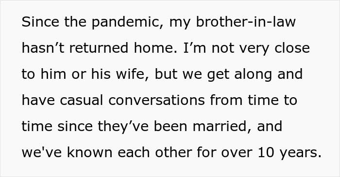 Text about brother-in-law's absence post-pandemic, implying family abandonment.