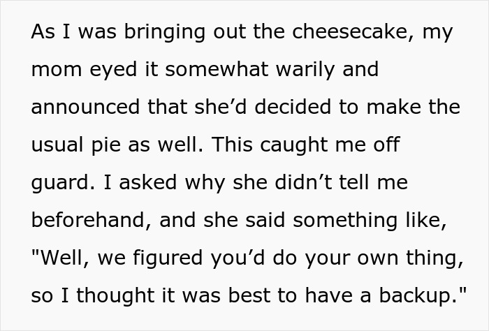 Lady Leaves Family Thanksgiving Dinner As Mom Hides Her Cake And Brings Out Own "Back-Up" Pie