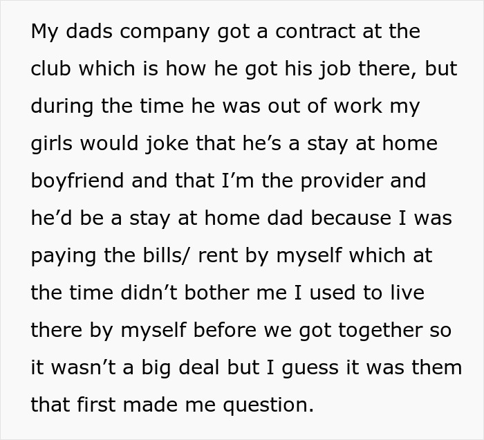 Text about jokingly calling a fiancé a stay-at-home dad, sparking questions about their relationship dynamics.