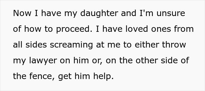 Text describing a father's struggle with parenting and seeking help for his abandoned daughter.