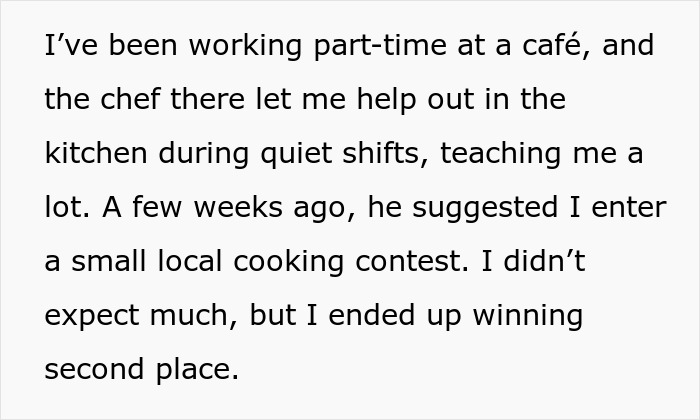 Mom Disappointed Daughter Thinks Winning Cooking Contest Is An Achievement