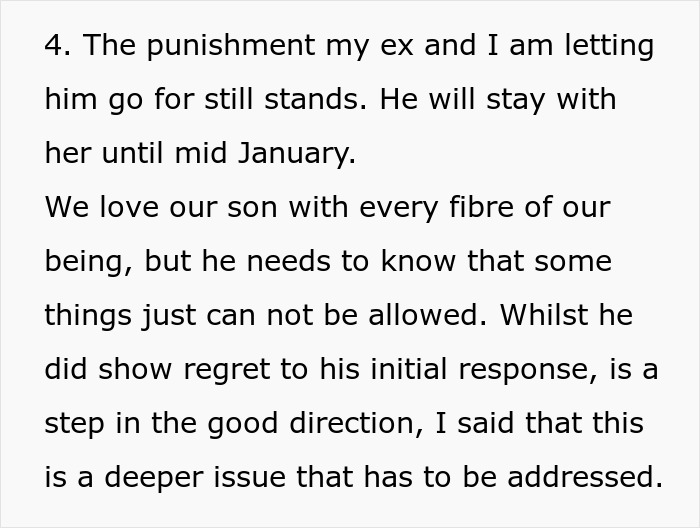 Text paragraph discussing a son's punishment over household chores beliefs.