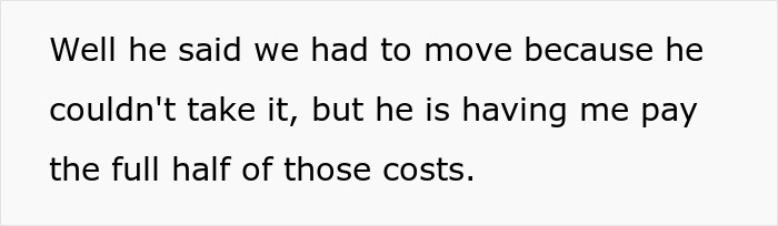 Text discussing a move and insisting on a 50/50 bill split despite differing incomes.