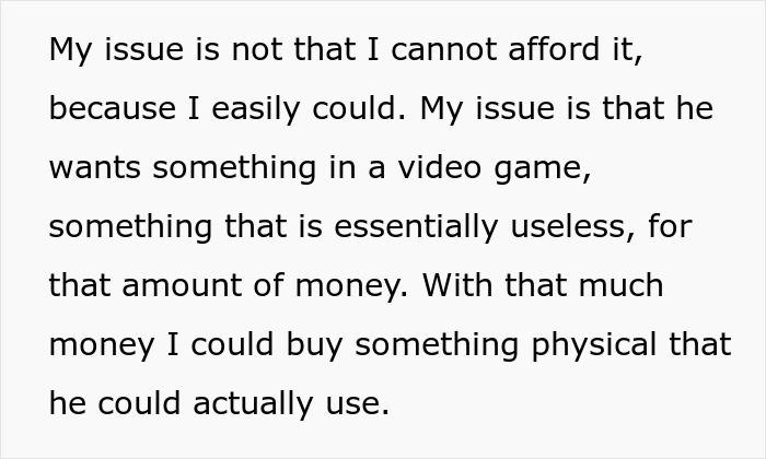 Mom Asks: "[Am I The Jerk] For Refusing To Buy My Son A Cosmetic In A Video Game For $300?"