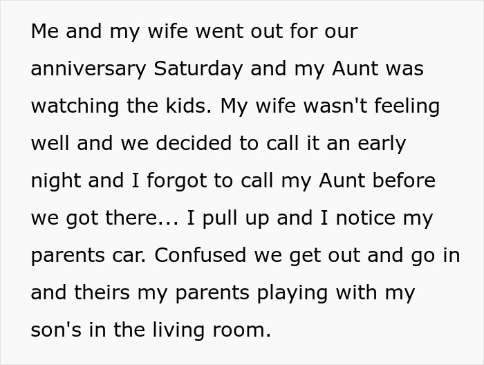 Text story about aunt letting nephews see grandparents, causing confusion and surprise on return home.