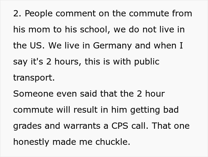 Text excerpt discussing commute challenges for a teenager in Germany using public transport.