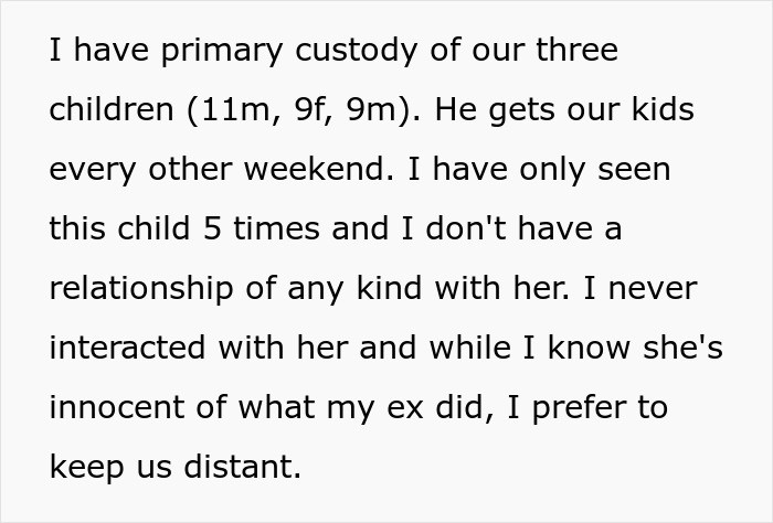 Text about custody issues related to an affair child's Christmas gift.