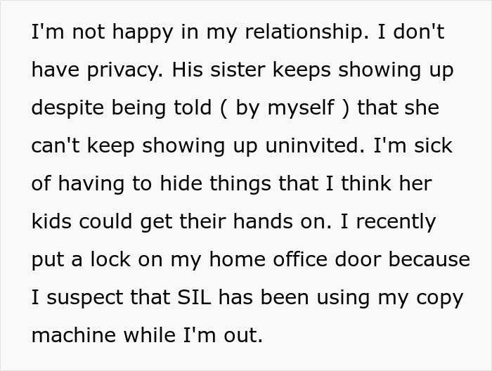 Text about relationship issues with a toxic sister breaching boundaries and privacy concerns.