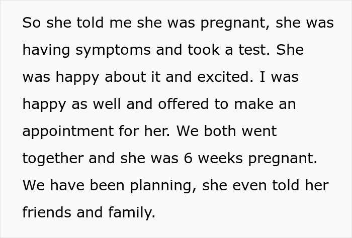 Text excerpt about girlfriend's pregnancy news and early planning.