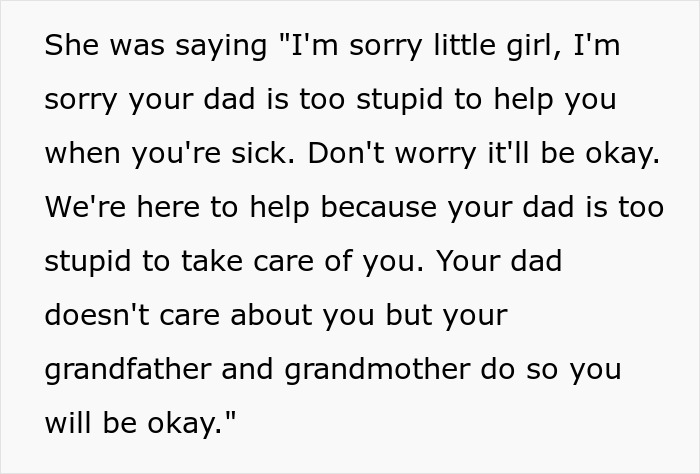 Text excerpt criticizing a father in front of his daughter by overbearing MIL.