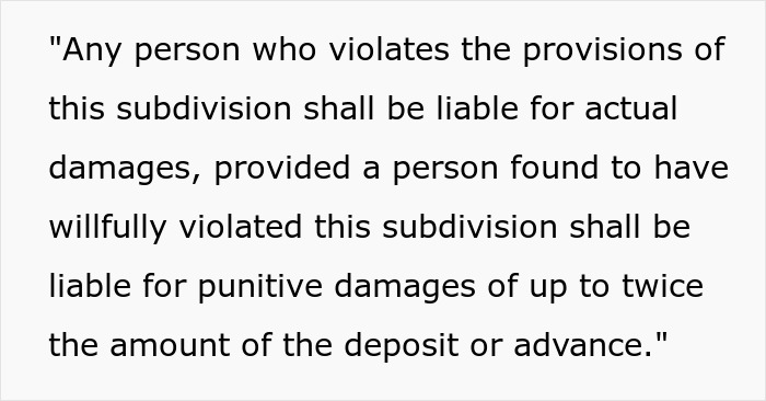 Legal text detailing damages and penalties for violations, related to a tenant using ChatGPT to challenge a landlord.