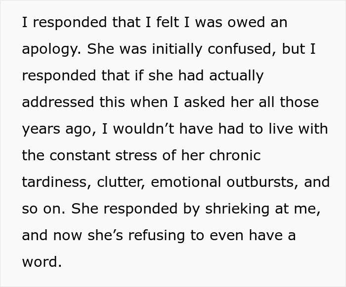 Text discussing a husband's frustration over his wife's behavior in marriage, feeling owed an apology.