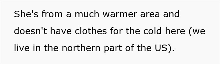 Text on image discussing clothing suitability for colder climates.