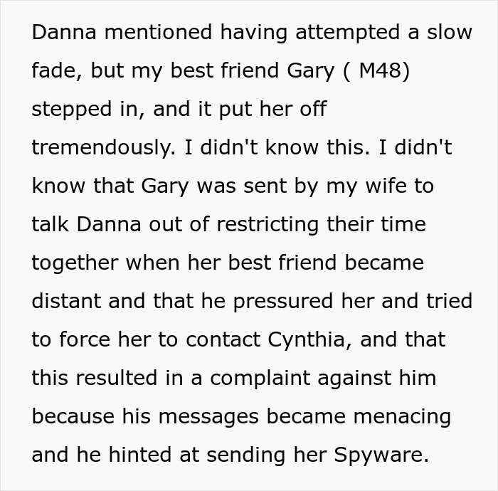 Text discussing a cheating wife's actions and refusal of a paternity test.