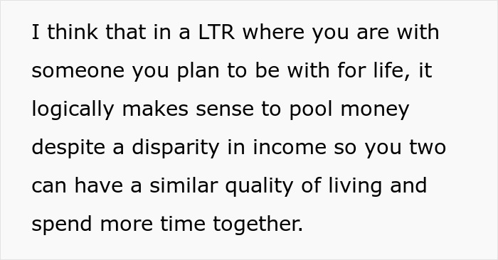 Text discusses pooling income in an LTR, emphasizing shared quality of living despite income disparity.