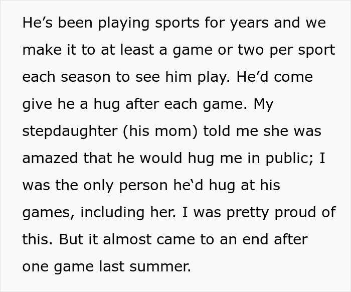 Text describing a boy's special hug after sports games, highlighting grandma's proud moment.