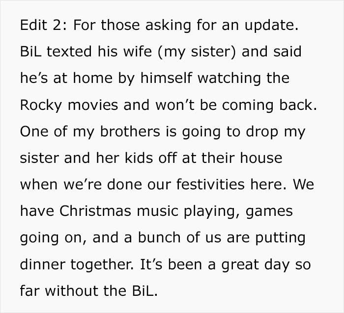 Text update about brother watching Rocky movies during Christmas festivities at home.