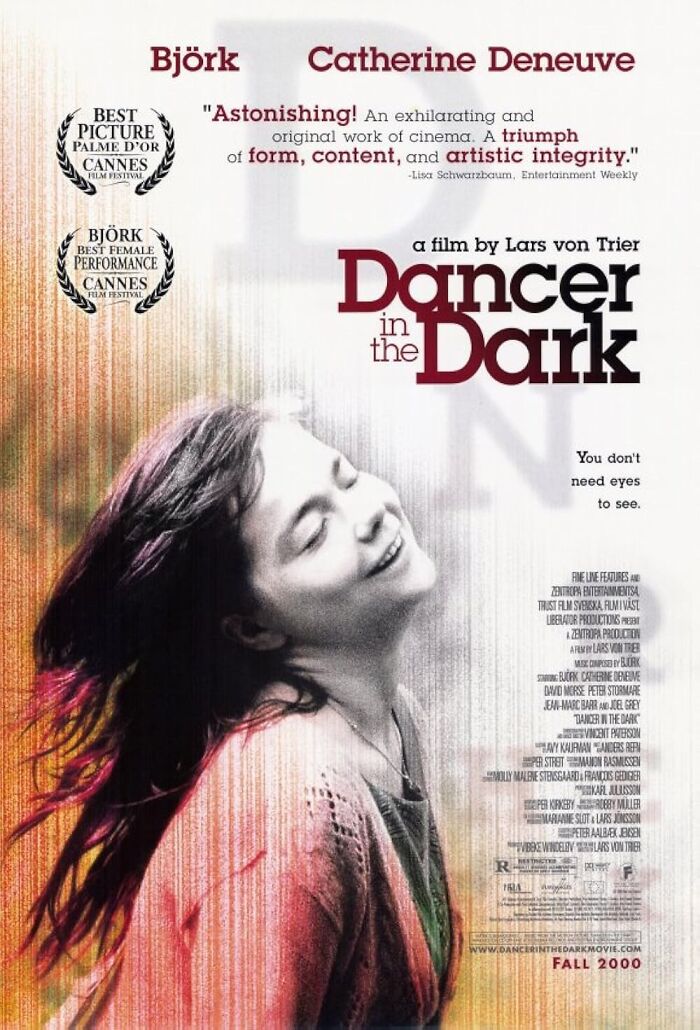 "Dancer in the Dark" movie poster featuring Björk, acclaimed film despite mixed rewatch sentiment.